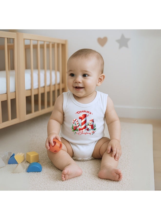 PRINTSHOP4ME Personalized Christmas Baby Romper – Sleeveless 100% Cotton Soft Bodysuit for Boys & Girls | Custom Your Name | Comfortable Unisex Holiday Outfit Gift - Image 3