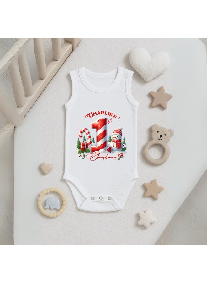 PRINTSHOP4ME Personalized Christmas Baby Romper – Sleeveless 100% Cotton Soft Bodysuit for Boys & Girls | Custom Your Name | Comfortable Unisex Holiday Outfit Gift - Image 4