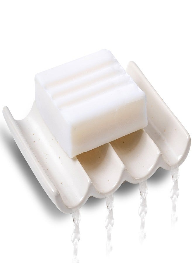 Caigmo Soap Dish, Draining Ceramic Soap Holder Fluted Design Bar Soap Holder for Shower Bathroom, Soap Saver, Gift for Women Man, White 1 Pcs - Image 2