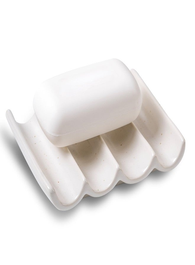 Caigmo Soap Dish, Draining Ceramic Soap Holder Fluted Design Bar Soap Holder for Shower Bathroom, Soap Saver, Gift for Women Man, White 1 Pcs - Image 1