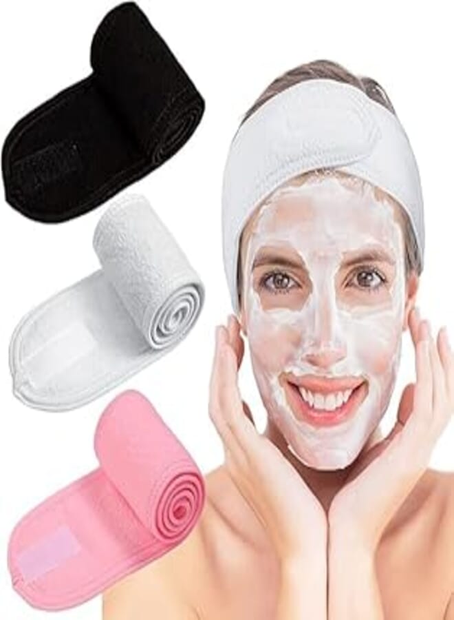 Generic Headband Adjustable Spa Face Bandanas Stretchy Terry Cloth Face Wash Shower Face Mask Yoga Sports Headband with Magic Tape for Women (Multicolour) 