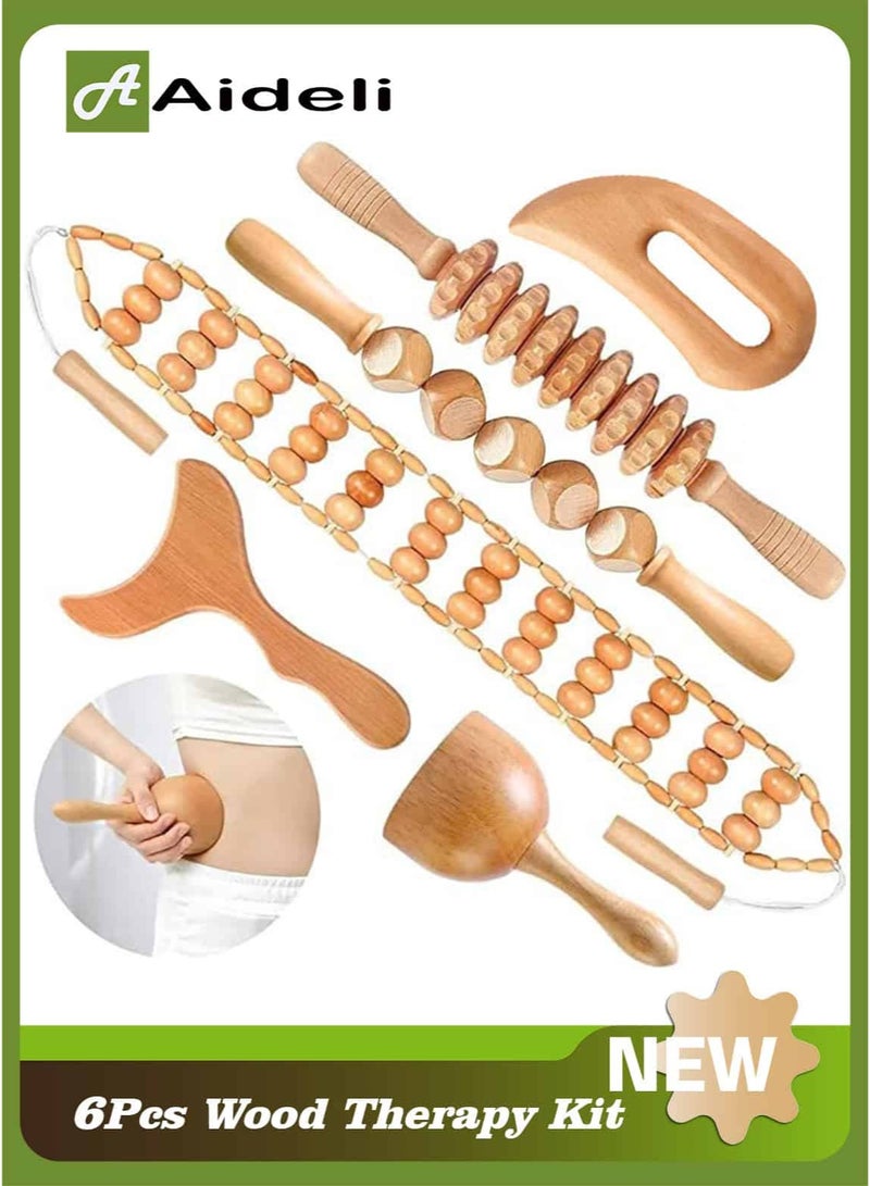 Aideli 6-in-1 Wooden Massage Tools Set, Wood Therapy Kit for Body Shaping, Sculpting and Muscle Pain Relief - Image 1