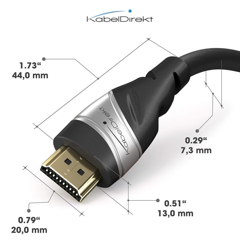 كيبل دايركت كابلDirekt – كابل HDMI 10K و8K، HDMI 2.1 بطول 1.5 متر، متوفر بأطوال أخرى من 0.5 إلى 5 متر – معتمد، مصمم في ألمانيا (كابل عالي السرعة، للكمبيوتر، PS5 أو Xbox، شاشة أو تلفزيون – لون فضي/أسود) - Image 4