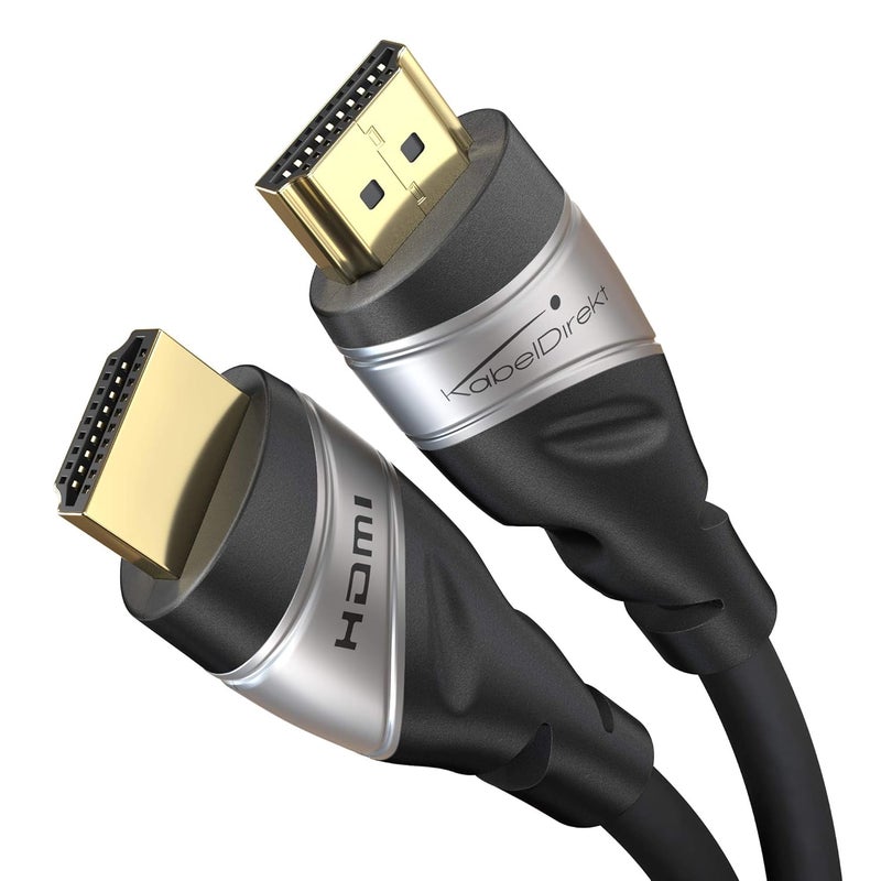 كيبل دايركت كابلDirekt – كابل HDMI 10K و8K، HDMI 2.1 بطول 1.5 متر، متوفر بأطوال أخرى من 0.5 إلى 5 متر – معتمد، مصمم في ألمانيا (كابل عالي السرعة، للكمبيوتر، PS5 أو Xbox، شاشة أو تلفزيون – لون فضي/أسود) - Image 1