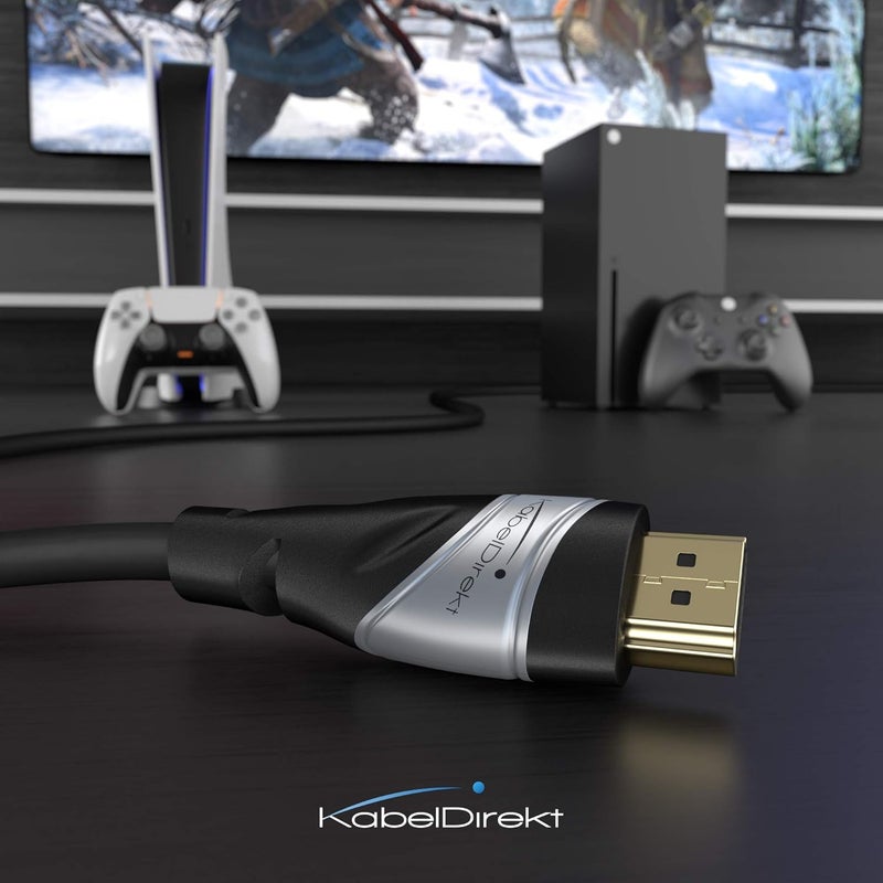 كيبل دايركت كابلDirekt – كابل HDMI 10K و8K، HDMI 2.1 بطول 1.5 متر، متوفر بأطوال أخرى من 0.5 إلى 5 متر – معتمد، مصمم في ألمانيا (كابل عالي السرعة، للكمبيوتر، PS5 أو Xbox، شاشة أو تلفزيون – لون فضي/أسود) - Image 5