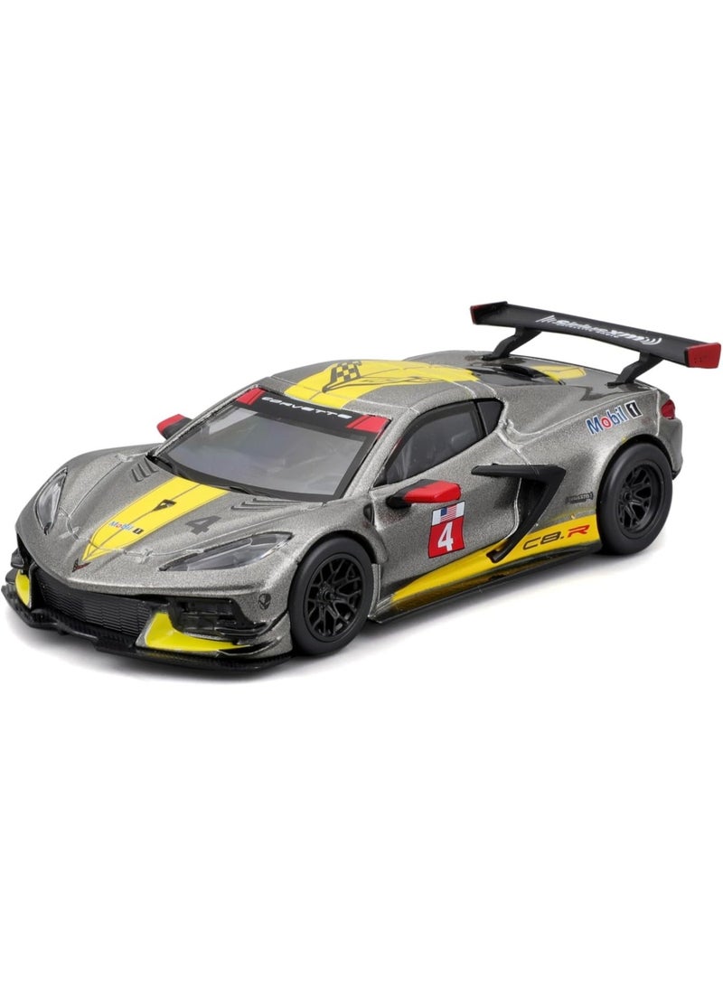 BBURAGO - 2020 Chevrolet Corvette  C8R 1:43 Scale 18-38312 | Grey Yellow Die-Cast Model Car, 1:43 Scale RACE Collection, Official Licensed Racing Replica, Display Collectible Vehicle, Recommended 14+ - Image 1