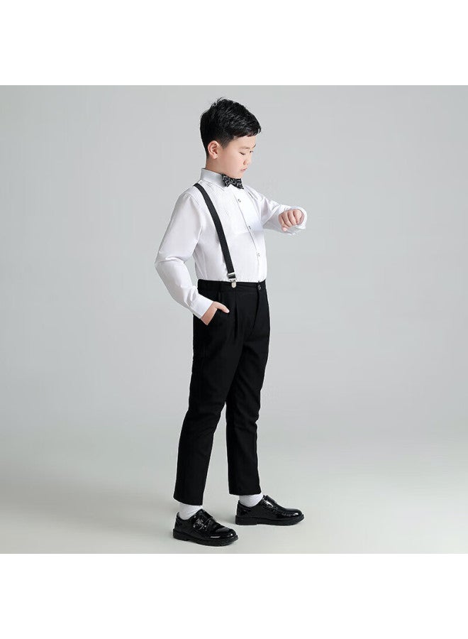 Luobobeibei Plus Size Boys' Formal Suit Set Spring Style For Older Children, Enlarged Shirt And Suspender Pants, Black Four-piece Set, Size 130 - Image 5
