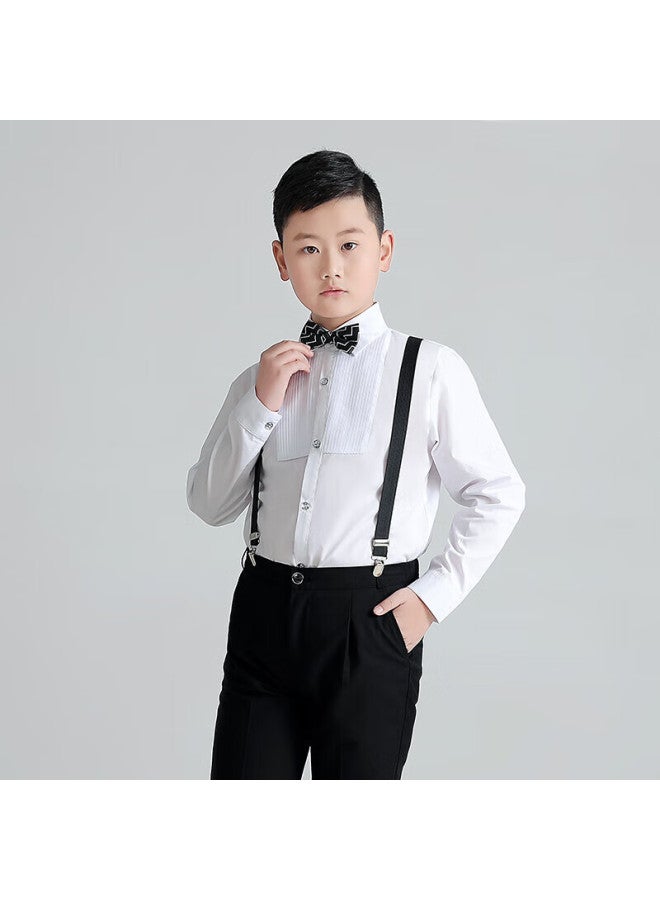 Luobobeibei Plus Size Boys' Formal Suit Set Spring Style For Older Children, Enlarged Shirt And Suspender Pants, Black Four-piece Set, Size 130 - Image 2