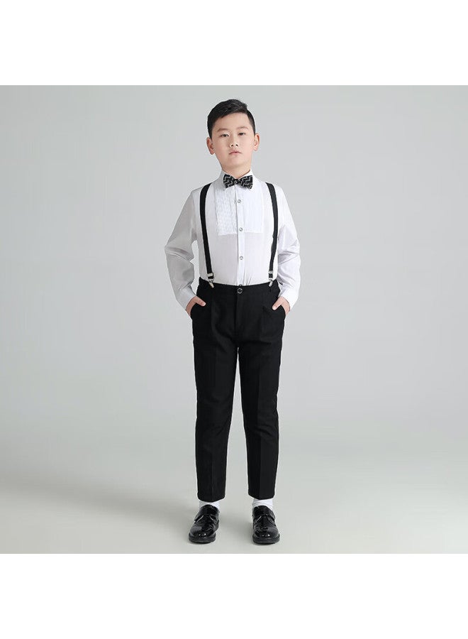 Luobobeibei Plus Size Boys' Formal Suit Set Spring Style For Older Children, Enlarged Shirt And Suspender Pants, Black Four-piece Set, Size 130 - Image 3