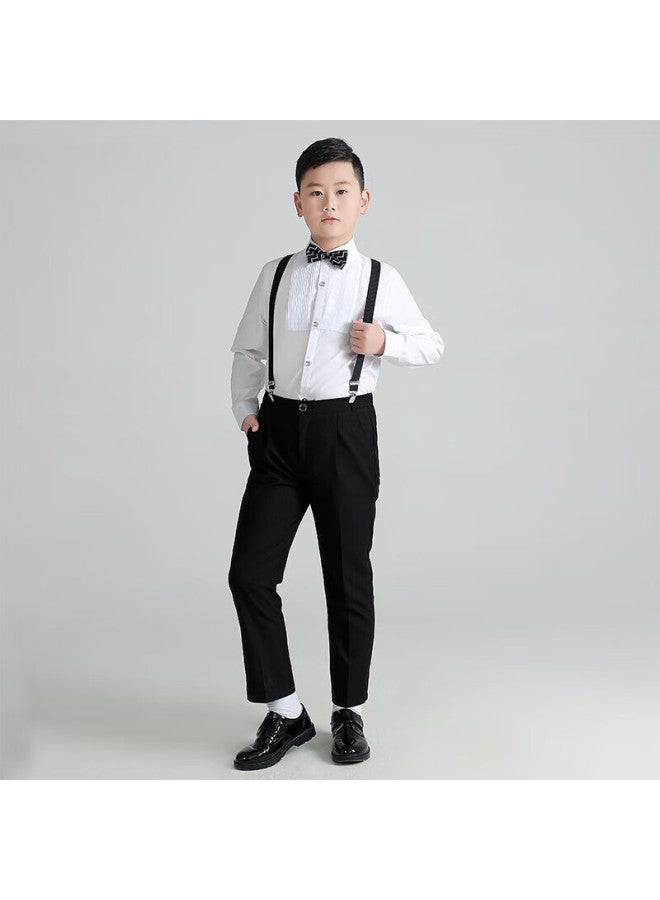 Luobobeibei Plus Size Boys' Formal Suit Set Spring Style For Older Children, Enlarged Shirt And Suspender Pants, Black Four-piece Set, Size 130 - Image 4
