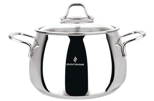 Sofram Venus Stainless Steel Deep Stock Pot with Glass Lid Soup Pot Deep Casserole Cooking Pot Suitable for Induction Stove Cookware (4-qt. (3.8 L)) - Image 2