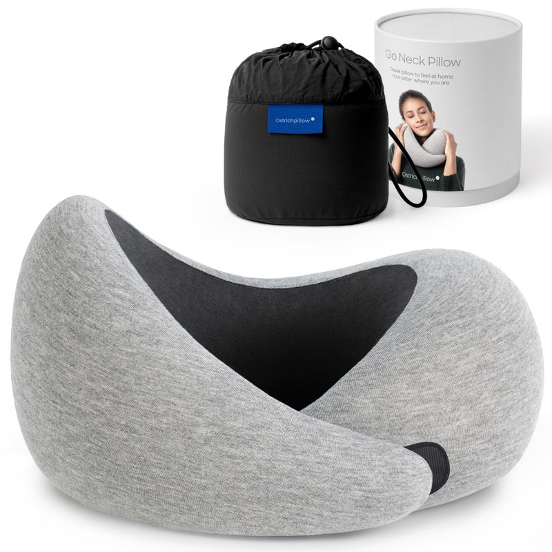 OSTRICH PILLOW وسادة عنق أوسترش بيلو جو، وسائد سفر للطائرات، وسادة سفر من فوم الذاكرة الفاخر، تصميم مريح بزاوية 360º، جوانب غير متماثلة، حقيبة سفر متضمنة، غلاف مودال قابل للغسل - Image 1
