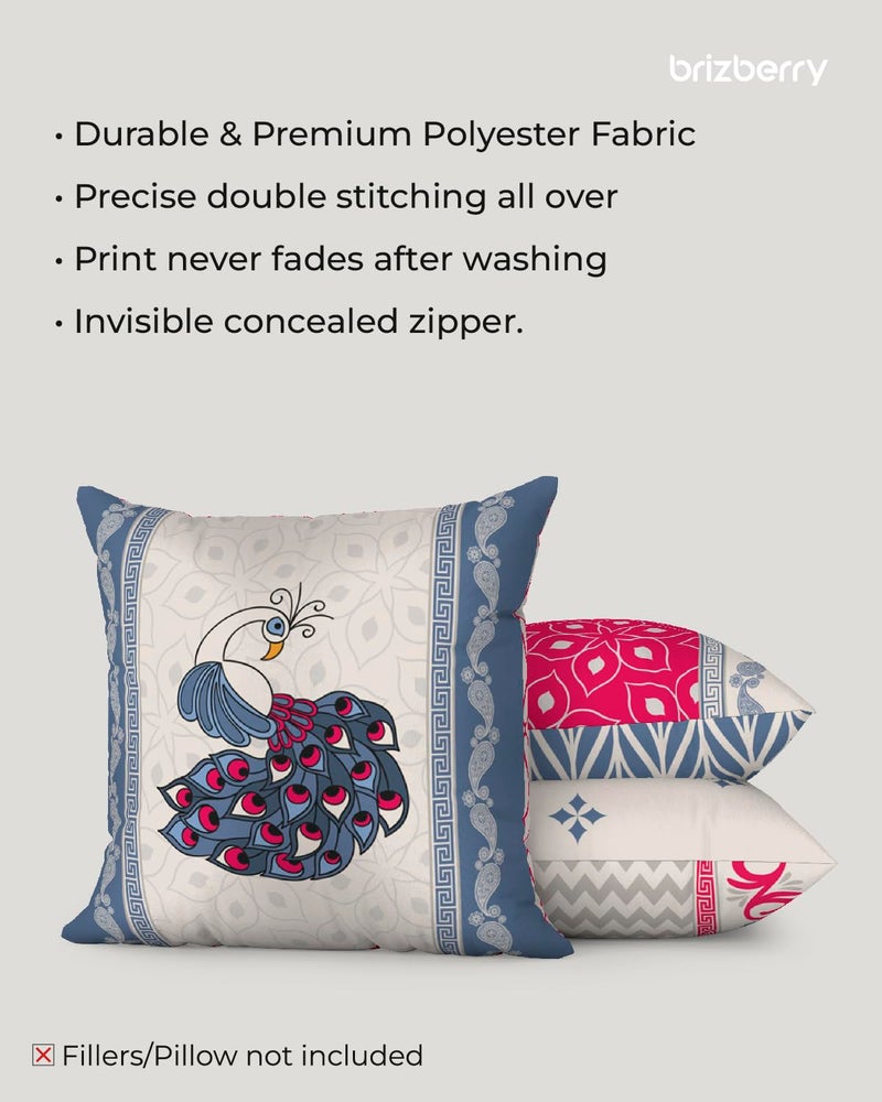 Brizberry® Designer Decorative Ethnic Pink Red Polycotton Throw Pillow Cushion Covers, Double Side Printing, Set of 5 (16 inch x 16 inch) (Design 29) - Image 5