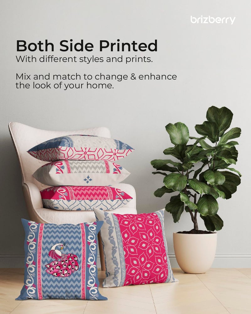Brizberry® Designer Decorative Ethnic Pink Red Polycotton Throw Pillow Cushion Covers, Double Side Printing, Set of 5 (16 inch x 16 inch) (Design 29) - Image 2