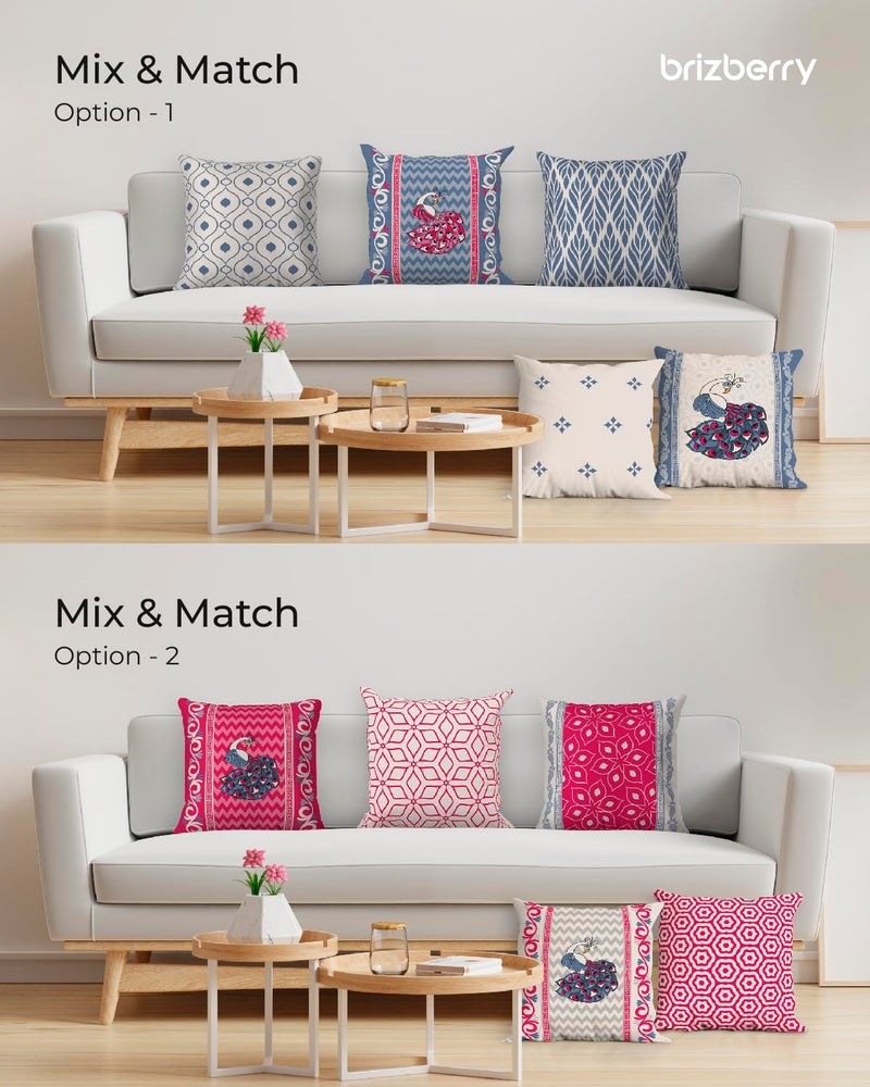 Brizberry® Designer Decorative Ethnic Pink Red Polycotton Throw Pillow Cushion Covers, Double Side Printing, Set of 5 (16 inch x 16 inch) (Design 29) - Image 4