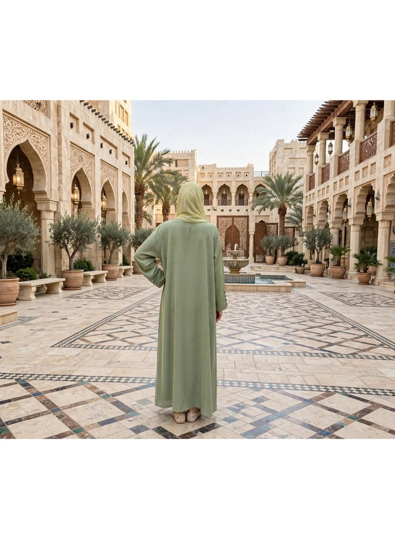 IKKXA Button Accent Round Neckline A Line Abaya - Image 2