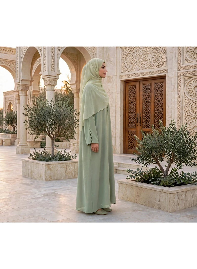 IKKXA Button Accent Round Neckline A Line Abaya - Image 4