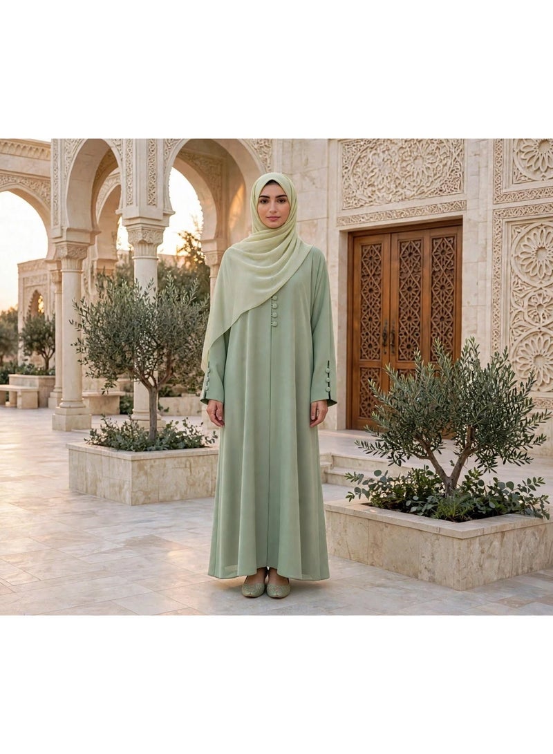 IKKXA Button Accent Round Neckline A Line Abaya - Image 1