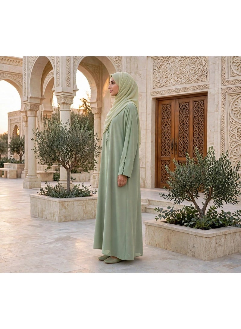 IKKXA Button Accent Round Neckline A Line Abaya - Image 3