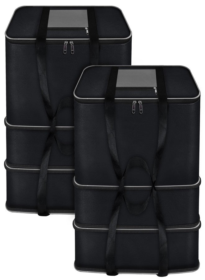 Storite 2 Pack 3 Layer Expandable Moisture Proof Nylon Large Size Foldable Storage Bag For Clothes, Blankets (57 x 49 x 62 cm) - Grey Black,Rectangular - Image 1