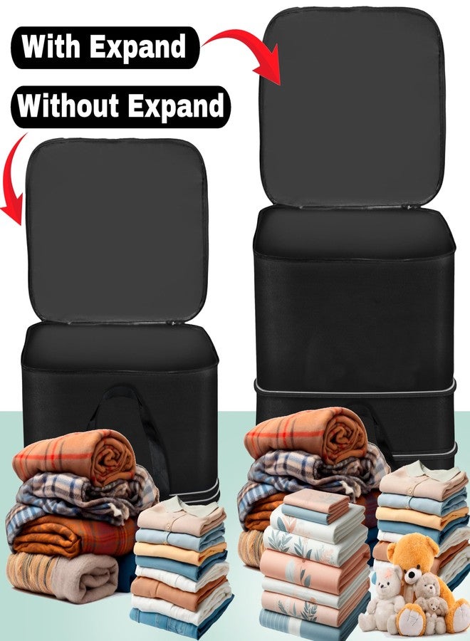 Storite 2 Pack 3 Layer Expandable Moisture Proof Nylon Large Size Foldable Storage Bag For Clothes, Blankets (57 x 49 x 62 cm) - Grey Black,Rectangular - Image 4