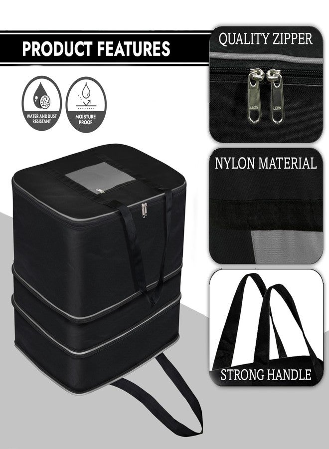 Storite 2 Pack 3 Layer Expandable Moisture Proof Nylon Large Size Foldable Storage Bag For Clothes, Blankets (57 x 49 x 62 cm) - Grey Black,Rectangular - Image 3