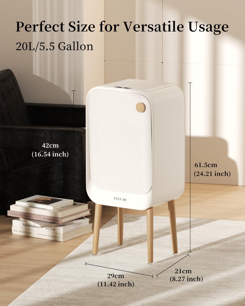 VEELAR Motion Sensor Trash Can - Automatic Touchless 5.5 Gallon / 20L Garbage Bin for Bathroom Livingroom, Bedroom, Office (White) - Image 2