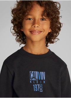 Calvin Klein Jeans Boys' Logo Sweatshirt - Cotton, Black  - Image 3