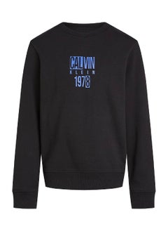 Calvin Klein Jeans Boys' Logo Sweatshirt - Cotton, Black  - Image 2
