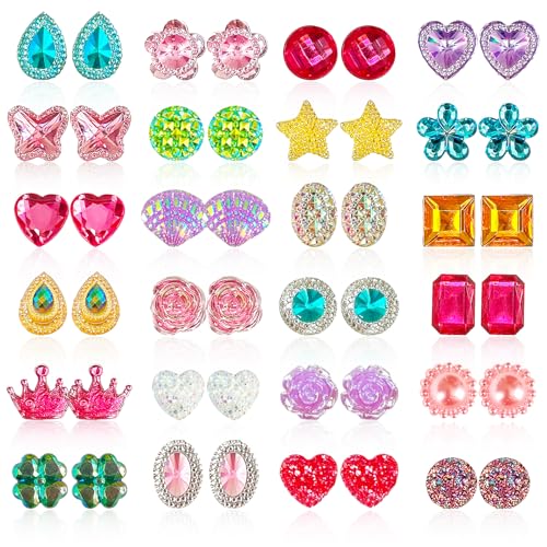 EleMirsa 24 Pairs Clip On Earrings Little Girl Party Favor Princess Clip on Earrings Dress Up Pretend Play Earrings for Little Girl Kids Toddlers Jewelry Set - Image 1