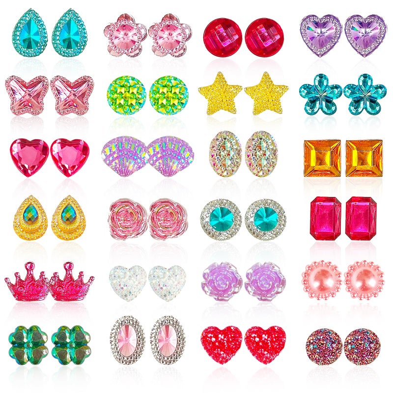 EleMirsa 24 Pairs Clip On Earrings Little Girl Party Favor Princess Clip on Earrings Dress Up Pretend Play Earrings for Little Girl Kids Toddlers Jewelry Set - Image 2