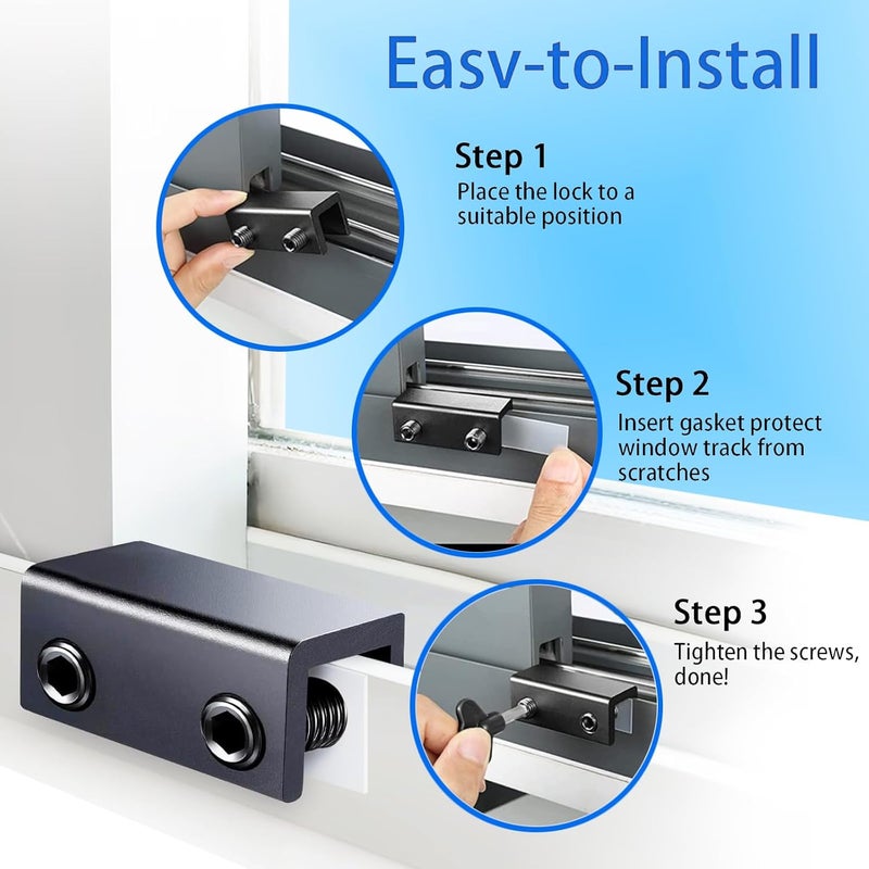 PENMAMA Sliding Window Locks (12 Sets), Security Window Locks with Keys, Adjustable Aluminum Sliding Window Stops, Easy Installation Without Drilling, for Vertical and Horizontal Sliding Windows - Image 2