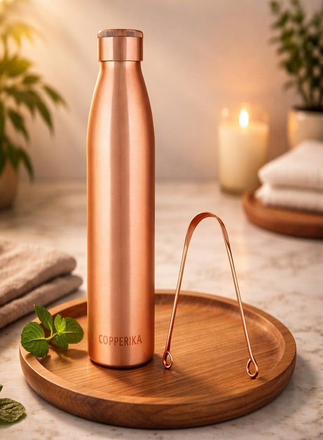 Copperika® Classic Copper Water Bottle 1 ltr litre + 1 COPPER TONGUE CLEANER FREE Original Tamba Heavy Build | Gift Item | Return GIft Item With Ayurvedic & Other Health Benefits For All Users - Image 1