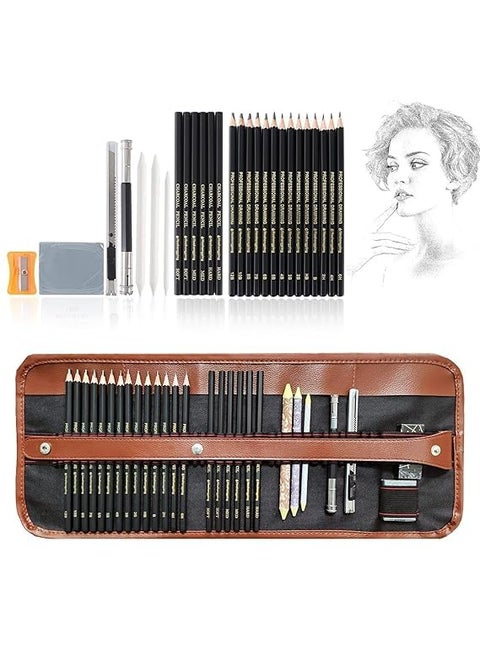 EDBIRET 29pcs Sketching Pencil Set Drawing Pen Charcoal Sketch Included Graphite Pencils Charcoal Pencils Paper Erasable Pen 29pcs Total for Beginners Artist