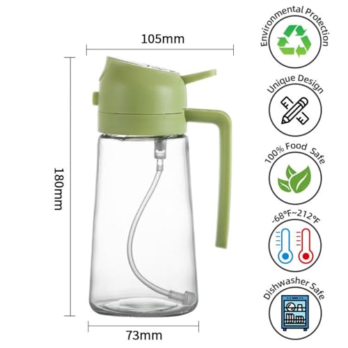 GOLD LEAF 500ml Oil Spray Bottle – 2-in-1 Glass Oil Dispenser & Mister for Cooking, Olive Oil, Air Fryer, Salad, Baking & Frying – Leak-Proof 16oz Oil Sprayer Bottle with Green Cap for Kitchen Use - Image 5