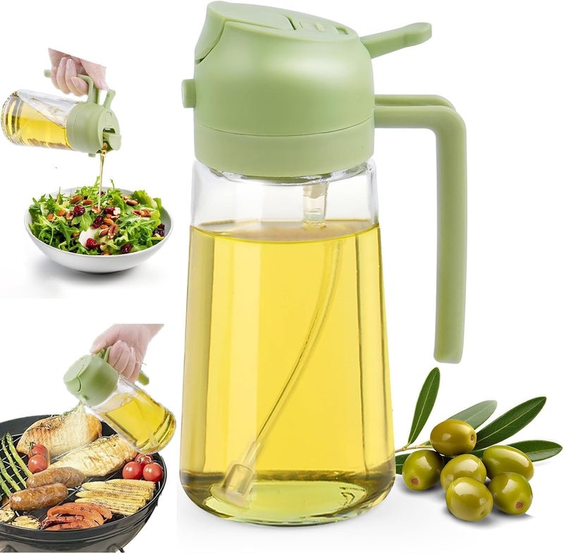 GOLD LEAF 500ml Oil Spray Bottle – 2-in-1 Glass Oil Dispenser & Mister for Cooking, Olive Oil, Air Fryer, Salad, Baking & Frying – Leak-Proof 16oz Oil Sprayer Bottle with Green Cap for Kitchen Use - Image 1