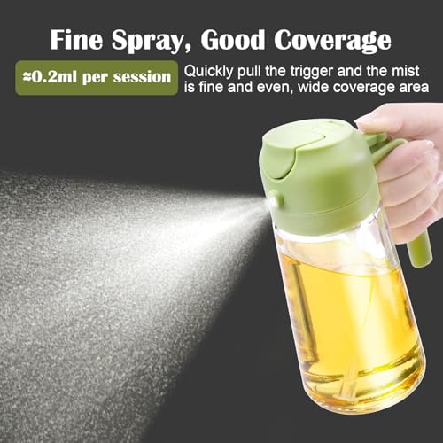 GOLD LEAF 500ml Oil Spray Bottle – 2-in-1 Glass Oil Dispenser & Mister for Cooking, Olive Oil, Air Fryer, Salad, Baking & Frying – Leak-Proof 16oz Oil Sprayer Bottle with Green Cap for Kitchen Use - Image 2