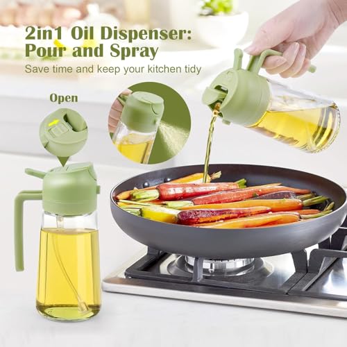 GOLD LEAF 500ml Oil Spray Bottle – 2-in-1 Glass Oil Dispenser & Mister for Cooking, Olive Oil, Air Fryer, Salad, Baking & Frying – Leak-Proof 16oz Oil Sprayer Bottle with Green Cap for Kitchen Use - Image 4