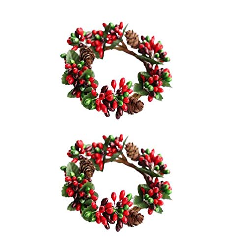 BinaryABC Christmas Candle Rings Wreaths,Red Berry Candle Rings,Christmas Candle Holder Rings,Christams Decorations,2Pcs(Internal Diameter About 2.36in) - Image 1