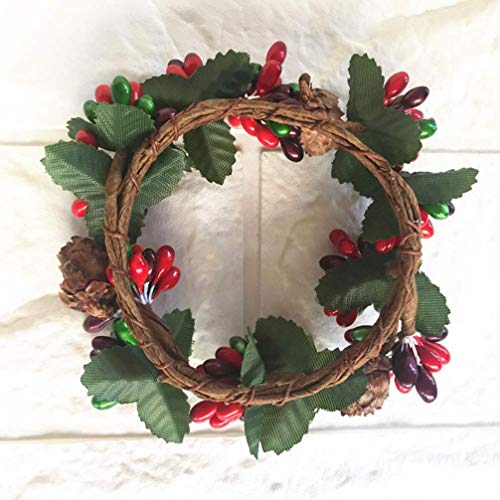 BinaryABC Christmas Candle Rings Wreaths,Red Berry Candle Rings,Christmas Candle Holder Rings,Christams Decorations,2Pcs(Internal Diameter About 2.36in) - Image 3