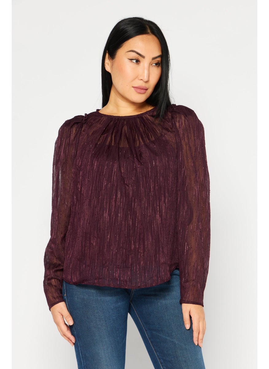 Women Crew Neck Long Sleeves Textured Blouse, Maroon - pzsku/ZD4B77DC10A270E4813EFZ/45/_/1727882997/6c9b7ead-7d8f-4e84-ae2b-5460b3a2aeee