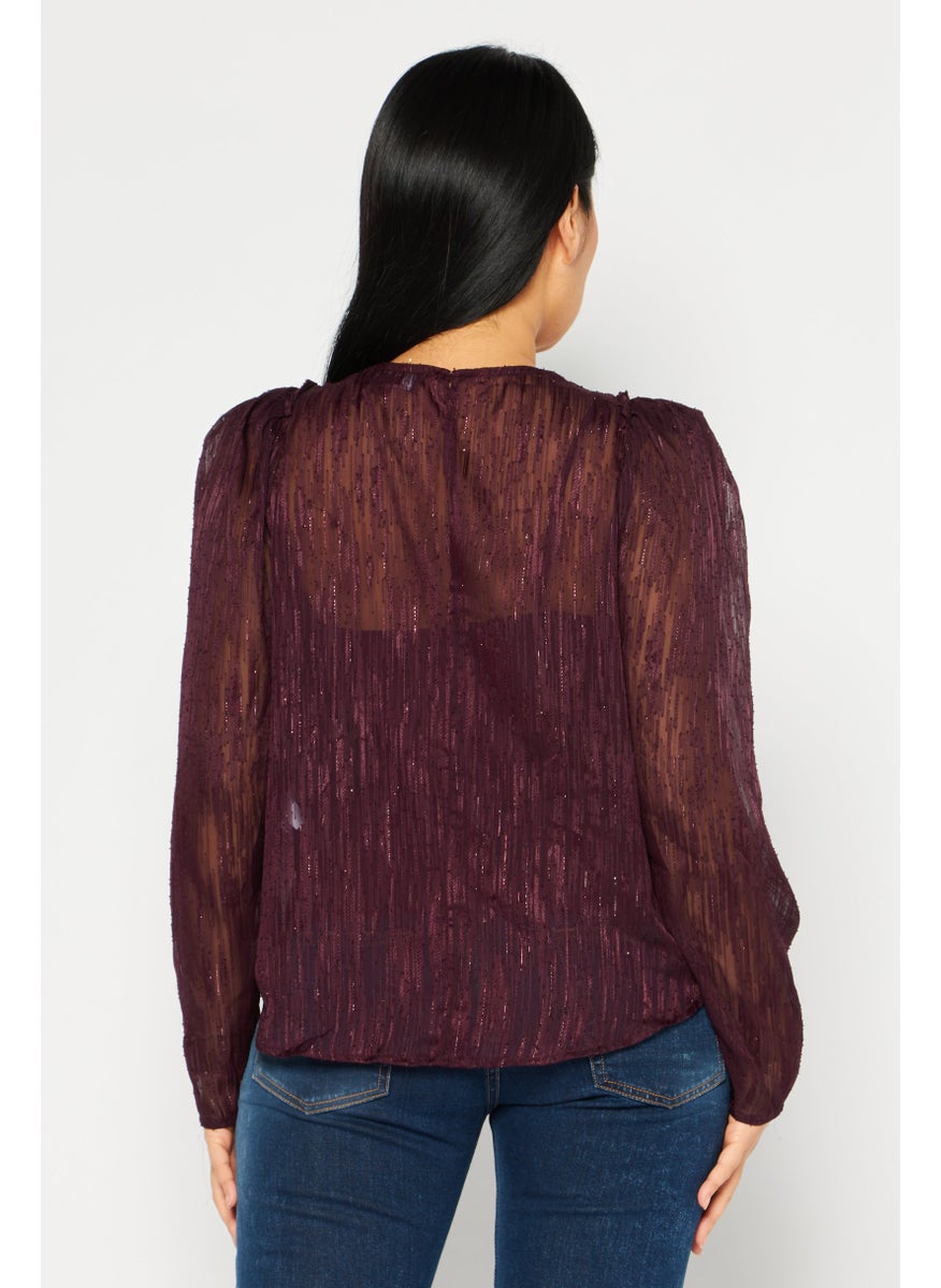 Women Crew Neck Long Sleeves Textured Blouse, Maroon - pzsku/ZD4B77DC10A270E4813EFZ/45/_/1727882999/0fdd9476-ca99-43a7-94f5-57baa0bde93c