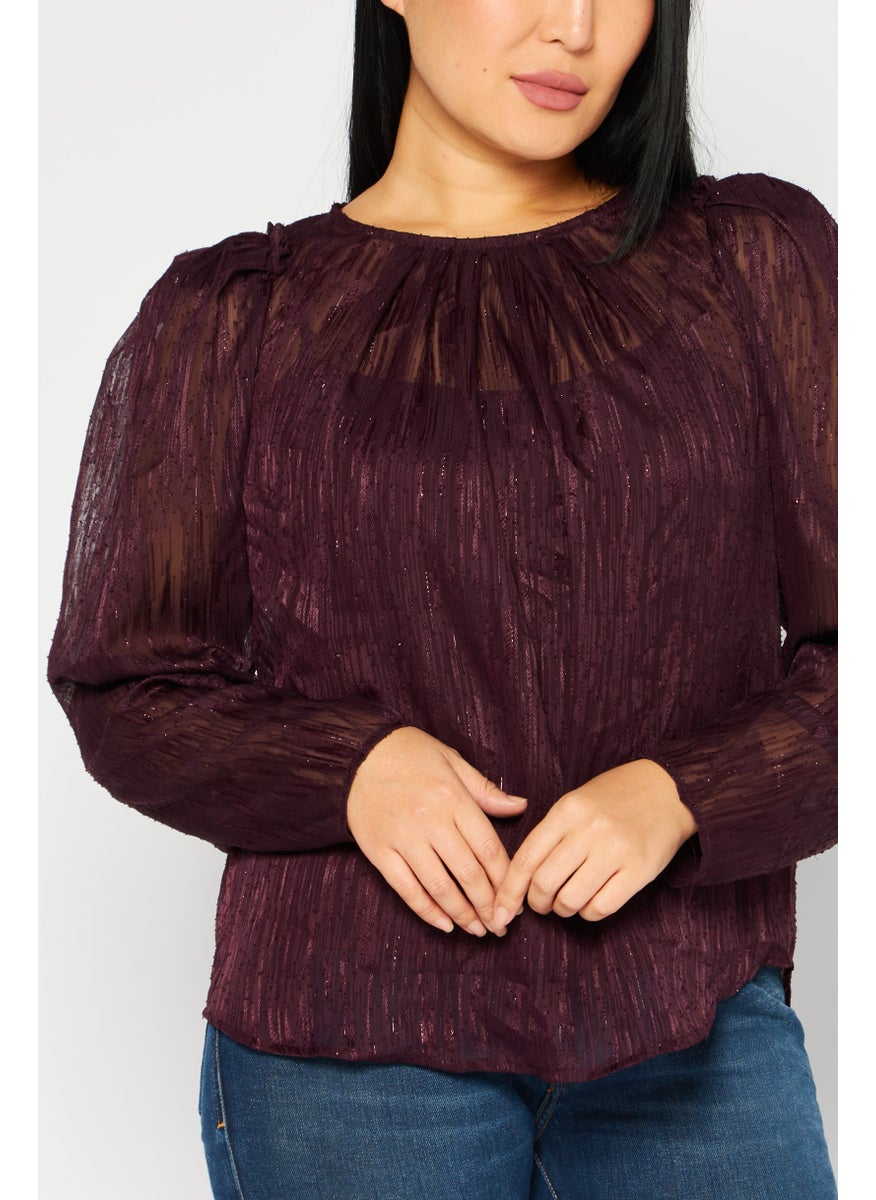 Women Crew Neck Long Sleeves Textured Blouse, Maroon - pzsku/ZD4B77DC10A270E4813EFZ/45/_/1727883001/bce346df-224b-4b82-b115-efa15fbb351a