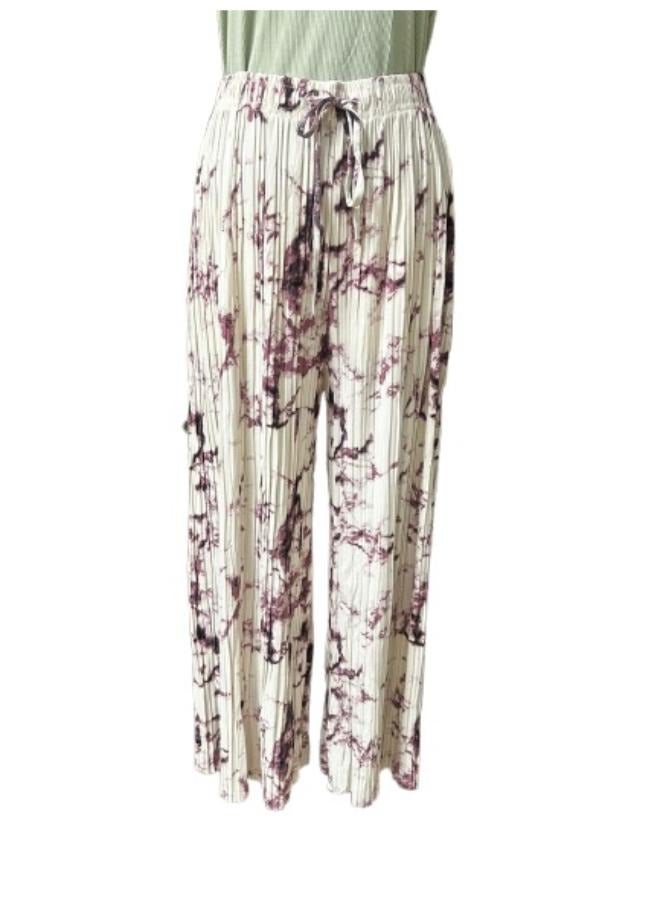 Summer Ink Pleated Style Wide Leg Tie-Dye Trousers for Women Free Size - Image 3