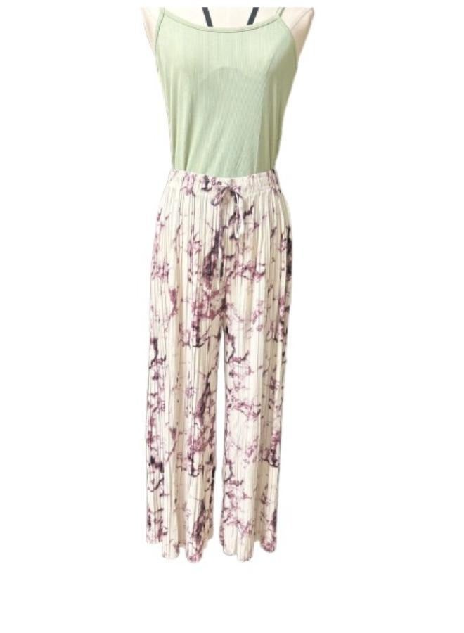 Summer Ink Pleated Style Wide Leg Tie-Dye Trousers for Women Free Size - Image 2