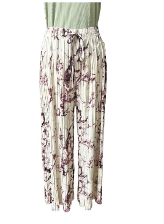 Summer Ink Pleated Style Wide Leg Tie-Dye Trousers for Women Free Size - Image 1