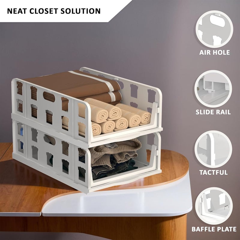RUBOXA 4 Pcs Set Foldable Tshirt Jeans Dress Storage Organizer Slide Out Clothes Wardrobe Organizer Cloth Organiser for Almirah Cupboard Drawer Box Closet White - Image 4