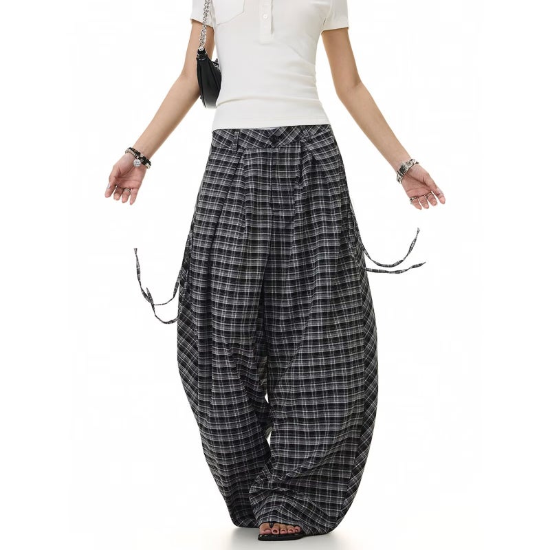 American Retro Plaid Casual Wide-Leg Pants for Women - Image 4