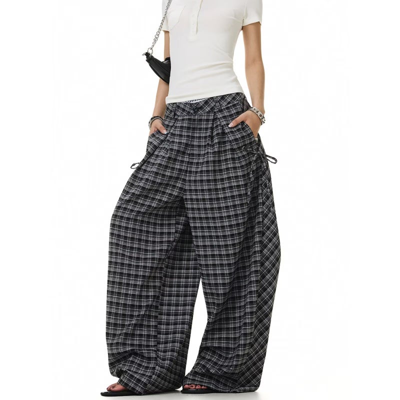 American Retro Plaid Casual Wide-Leg Pants for Women - Image 2