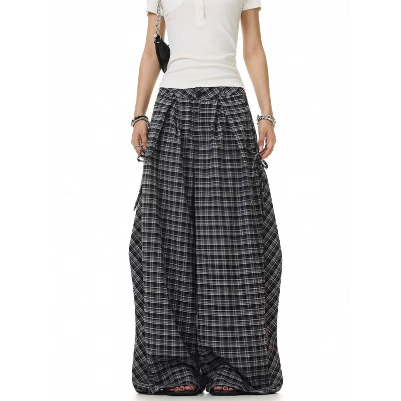 American Retro Plaid Casual Wide-Leg Pants for Women - Image 3
